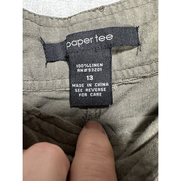 Paper Tee 100% Linen Straight Leg Cropped Pants Gray Green Capri Size 13 - Picture 6 of 6